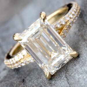 5.68ctw Emerald Cut Lab Created Engagement Ring with Split Shoulders