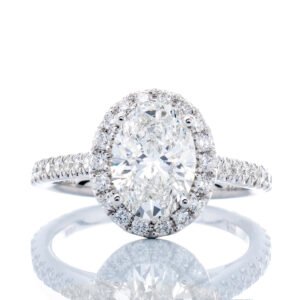 2.13ctw Oval Lab Created Engagement Ring With Pave Halo & Shoulders