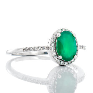0.12ctw Oval Cut Emerald with Halo Ring
