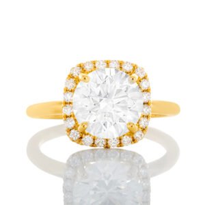 2.22ctw Round Solitaire with Earth Mined Halo Pave Cushion Ring