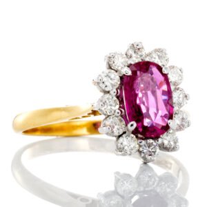 1.00ct Oval Cut Ruby with 0.60ctw Diamond Halo Ring