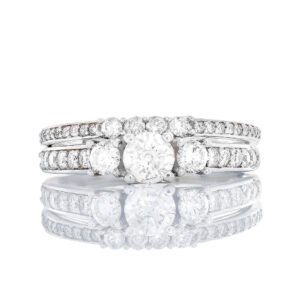 1.00CTW Diamond Three Stone Pave Sides Bridal Set