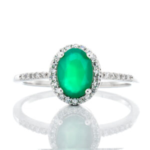 0.12ctw Oval Cut Emerald with Halo Ring
