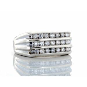 0.25ctw Three Row Chanel Set Diamond Rectangle Forefront Ring 10k White Gold