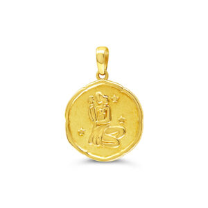 Aquarius Round Yellow Gold Zodiac Pendant