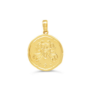 Cancer Round Yellow Gold Zodiac Pendant