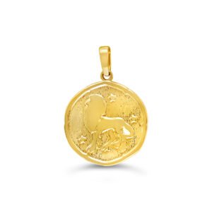 Leo Round Yellow Gold Zodiac Pendant