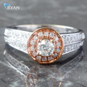 RING GWR 14KT 0.72CTW DIAMOND ROSE WHITE PAVE HALO DESIGN