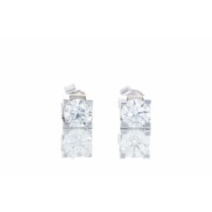 0.50ctw Round Brilliant Solitaire Studs Square 4 Claw Block Setting 14k White Gold
