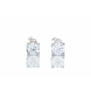 0.40ctw Round Brilliant Solitaire Studs Square 4 Claw Block Setting 14k White Gold