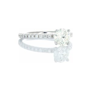 0.97ctw Round Brilliant Cut Solitaire with Pave Set Diamond Shoulders 18kt White Gold