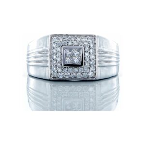 0.50ctw Princess Quad Center, Double Halo Grooved Shoulders 14k White Gold