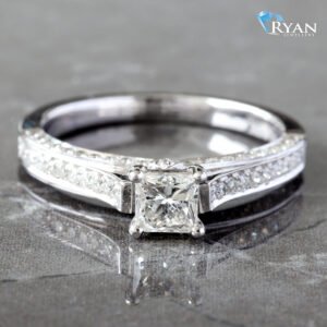 0.90CTW Natural Princess Solitaire with Round Channel Set Ring