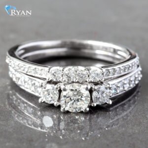 1.00CTW Diamond Three Stone Pave Sides Bridal Set