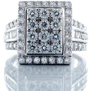 1.50CTW Natural Diamond Square Pave Head Halo with Baguette Ring