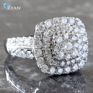 2.00CTW Natural Imperial Cluster With Double Cushion Halo and 2 Row Pave Band