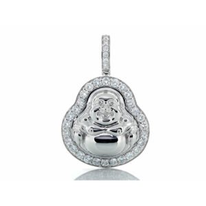 1.33ctw High Polished Buddha with Diamond Frame 10k White Gold