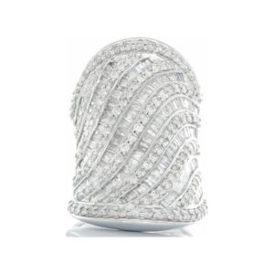 2.80CTW Large Round & Baguette Wave Set Diamond Fashion Saddle Bag Ring 10k White Gold