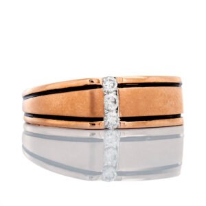 0.15ctw Three Stone Vertical Brushed Soft Square Band with Black Grooves