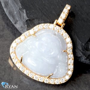 2.45ctw Lab Diamond Frame Lavender Jade Buddha Pendant
