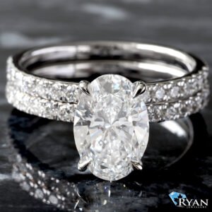 2.68ctw Bridal Set Oval Solitaire Hidden Halo Pave Shoulders with Matching Band