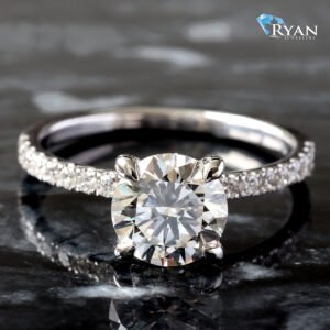 1.79ctw Round Solitaire Pave Diamond Shoulders and Hidden Halo Ring