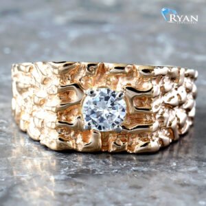 Round Cubic Solitaire Square Top Nugget Ring