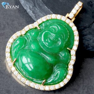 2.45ctw Lab Diamond Frame Green Jade Buddha Pendant