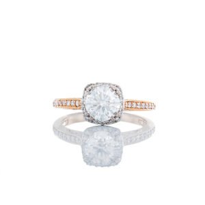 1.37CTW Natural Tacori Dantela Solitaire with Halo & Pave Shoulders 18k Rose & White Gold