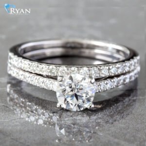 1.25CTW Natural Classic Round Diamond Pave Bridal Set Engagement Ring