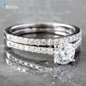 1.25CTW Natural Classic Round Diamond Pave Bridal Set Engagement Ring
