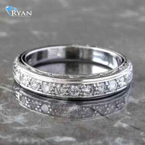 0.20CTW Natural 9 Diamond Channel Band With Grooved Gold Carving
