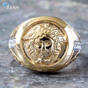 Round Versace Ring W/ Cubic & Greek Key Shoulders