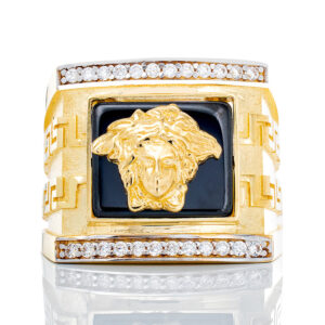 Medusa Head Black Onyx Greek Key Ring