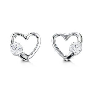 EARRINGS GW 14K OPEN HEART WITH CZ ACCENT HIGH POLISHED