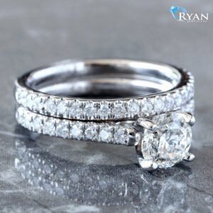 1.36CTW Natural Diamond Solitaire With Pave Shoulders And Matching Band, Bridal Set