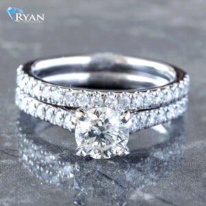 1.36CTW Natural Diamond Solitaire With Pave Shoulders And Matching Band, Bridal Set