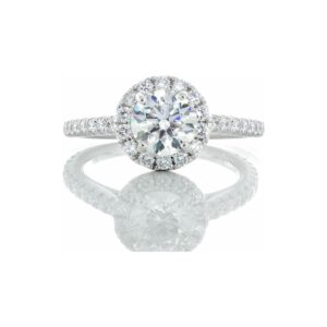 1.68CTW Natural Brilliant Cut Solitaire With Round Diamond Pave Halo & Shoulders 18k White Gold