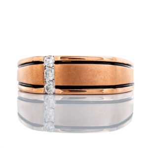 0.15ctw Three Stone Vertical Brushed Soft Square Band with Black Grooves