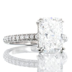 3.67ctw Radiant Lab Solitaire with Full Diamond Basket Split Claws and Three Sided Dome Shoulders