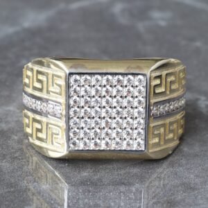 Square Cubic Ring W/ Greek Key Shoulders