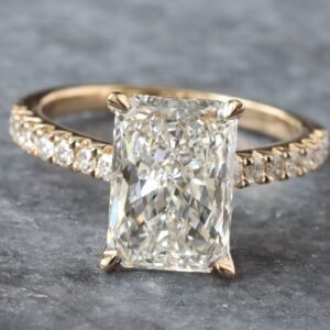 3.28ctw Radiant Solitaire with Upswept Shared Prongs Diamond Shoulders Ring