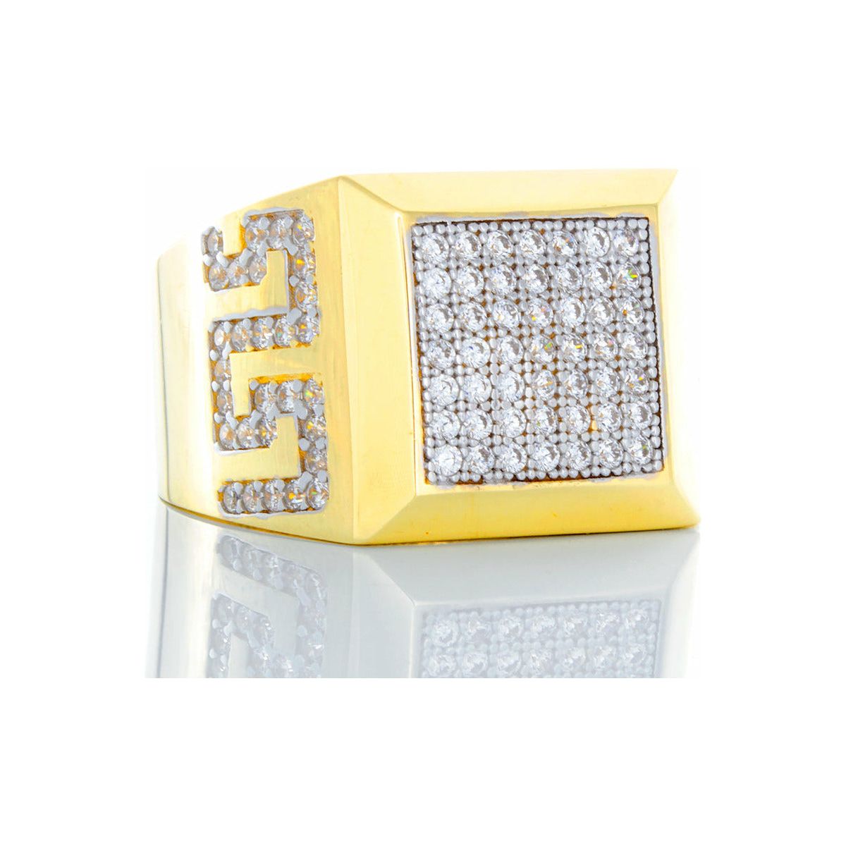 Square Top Beveled Edges W/ Greek Key Shoulder Ring