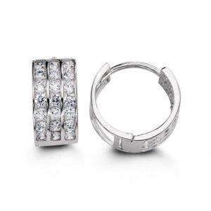 Three Row Cubic Zirconia Channel Set Huggies