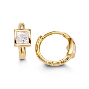 Cubic Zirconia Princess Bezel Set Huggies