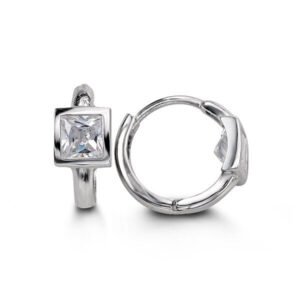 Cubic Zirconia Princess Bezel Set Huggies