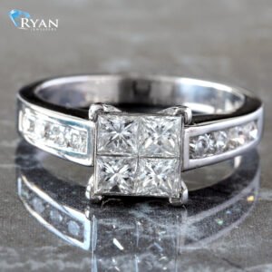 1.50CTW Natural Quad Princess Diamond Center With Channel Set Shoulders