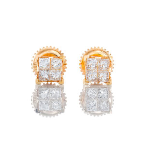 0.45ctw Princess Cut Invisible Set Quad Diamond Studs 14k Gold