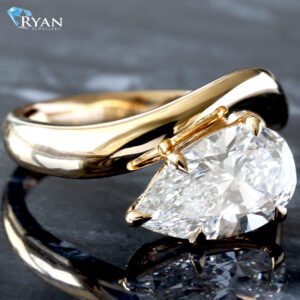 2.50ctw East West Pear Solitaire set on Curved High Polished Shoulders Ring