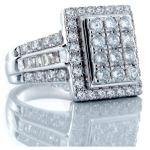 1.50CTW Natural Diamond Square Pave Head Halo with Baguette Ring